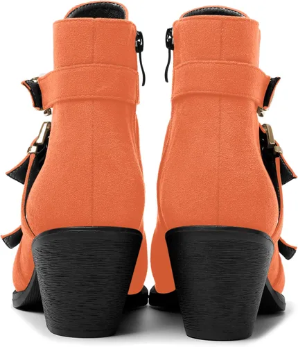 Miniatura 4 de AMBELIGHT Botas altas de tacón bajo grueso con cremallera y puntera puntiaguda para mujer, 2.5 pulgadas