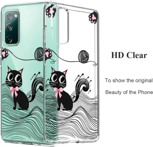 Miniatura 3 de Unov Funda para Galaxy S20 FE transparente con diseño de TPU suave absorción de golpes, diseño delgado en relieve patrón protector (gato negro)