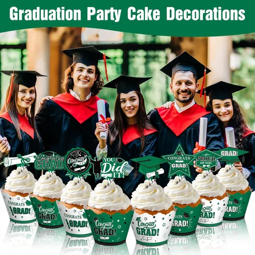 Miniatura 5 de Lincia 96 Pcs 2026 Graduation Cupcake Toppers 2026 Graduation Cupcake Liners Decorations with Picks, Grad Party Supplies Cake Topper and Green