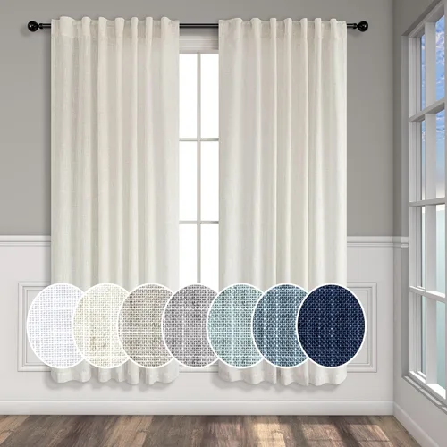 Miniatura 48 de Cortinas de lino azul de 84 pulgadas de largo para sala de estar; juego de 2 paneles con lengüeta trasera; cortinas con dobladillo para barra; Azul
