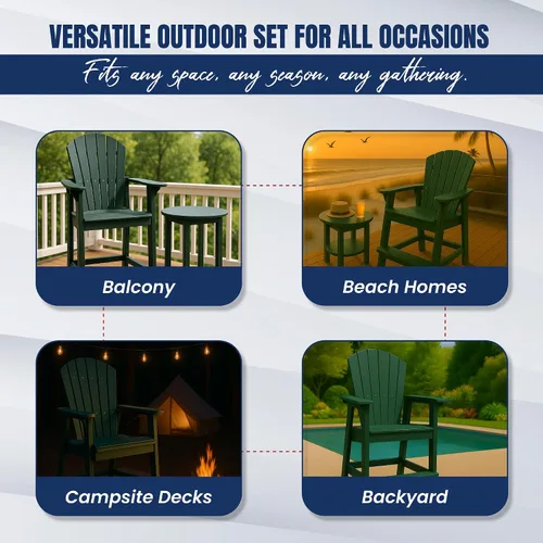 Miniatura 6 de Phat Tommy Silla alta Adirondack – Muebles de exterior de polietileno de alta densidad – Taburete de bar Adirondack de polietileno – Mueble pesado