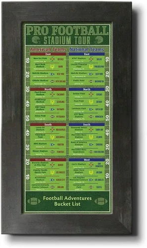 Miniatura 11 de Rastreador de lista de deseos de estadios de fútbol, marco gris de madera de granero, 13.5 pulgadas x 23.5 pulgadas, pin your football stadium
