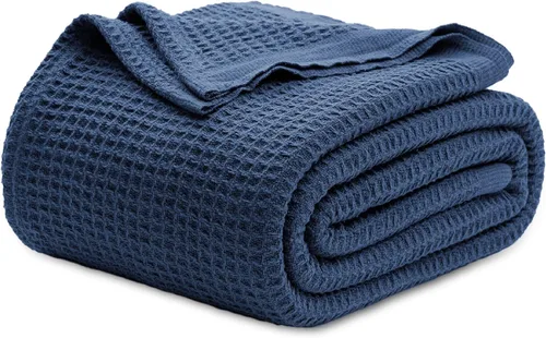 Bedsure Gentlesoft - Manta de 100 % algodón tamaño King para cama, transpirable y suave, gruesa y acogedora, manta de Navidad de tejido gofre, 38