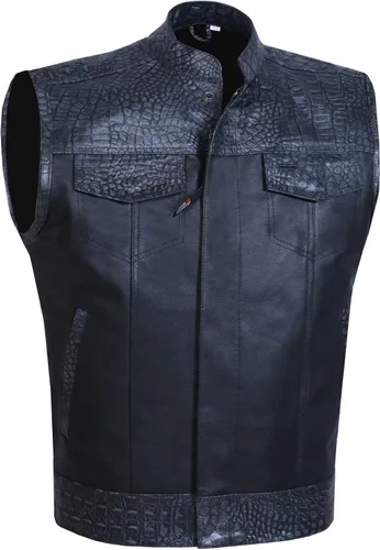 Miniatura 14 de SOA - Chaleco de motocicleta para hombre, piel de búfalo de alta calidad, armadura trasera, bolsillos interiores, chalecos de club de motociclista