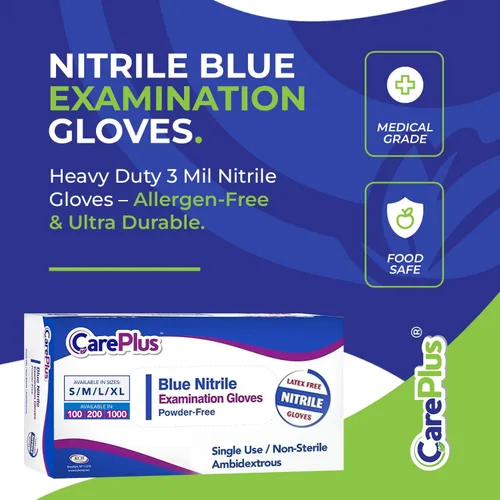 Miniatura 3 de CARE PLUS Guantes de nitrilo para uso médico, sin polvo ni látex, negro/azul, S, M, L, XL - 100, 200, 1000
