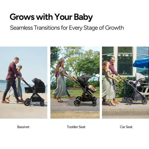 Miniatura 5 de Mompush cochecito estándar de tamaño completo, plegable en un solo paso, asiento con orientación delantera o trasera para niños, cesta de fácil Negro