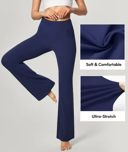 Miniatura 2 de IUGA - Pantalones de yoga de corte de bota para mujer, pantalón de cintura alta y control de abdomen, con 4 bolsillos, pantalones de entrenamiento