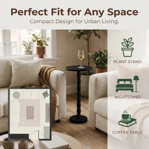 Miniatura 9 de Relso Sakala Mesa de Bebidas de Madera Maciza de Mango - 24 Pulgadas de Alto, Elegante Mesa Lateral, Mesa Terminal Moderna para Sala de Estar
