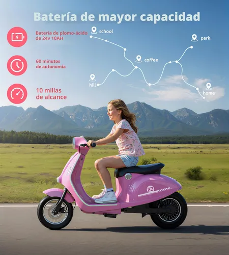 Miniatura 3 de Motocicleta para niños, motocicleta eléctrica de 2 ruedas para niñas de 8 a 14 años, juguetes de montar de 24V con música, cuentos, faro delantero