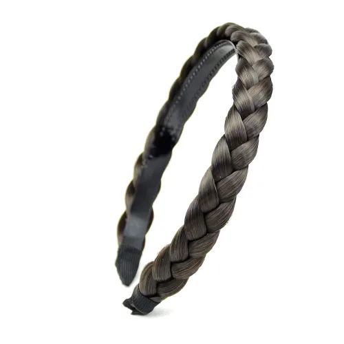 Miniatura 26 de Ancho de 1.5 cm Banda de pelo sintético trenzada estrecha con dientes para mujeres y niñas (Negro)