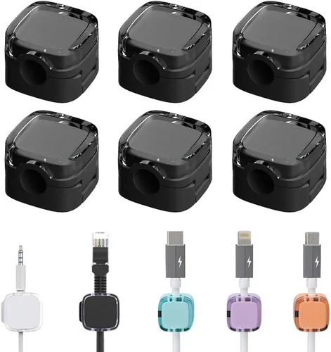 Paquete de 6 organizadores magnéticos de cables de carga, organizador de almacenamiento de cables magnéticos 2026, nuevo organizador de cables, Negro
