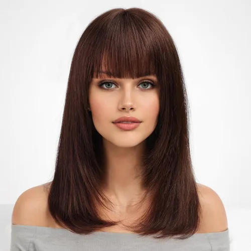 Miniatura 12 de KKU Pelucas de cabello humano de 16 pulgadas para mujer, peluca de cabello lacio en capas con flequillo, realismo natural, pelucas de cabello real