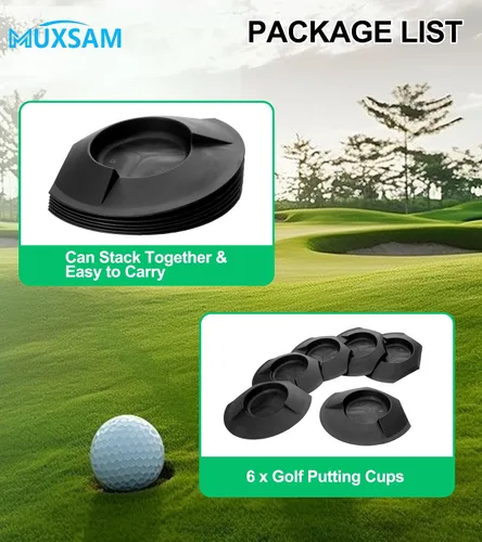 Miniatura 4 de MUXSAM 6 tazas de putter en todas las direcciones para practicar golf color negro, copa de entrenamiento de golf, agujero de práctica de golf, ayuda