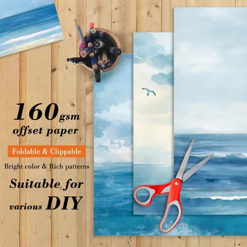 Miniatura 4 de Bloc de Papel para Scrapbooking Blue Sea - 24 Hojas de 6 Pulgadas con Patrones Estéticos Decorativos para Collage Decoupage Envoltorio Suministros