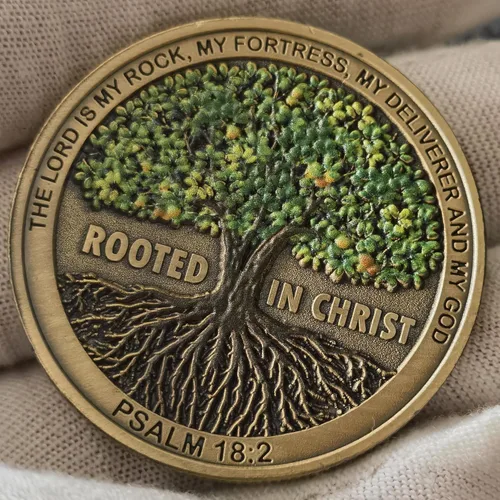 Miniatura 7 de Arraigado en Cristo La Roca del Señor es Mi Roca, Mi Fortaleza, Mi Libertador Moneda de Desafío Cristiana Basada en la Fe Versículo Bíblico Regalo