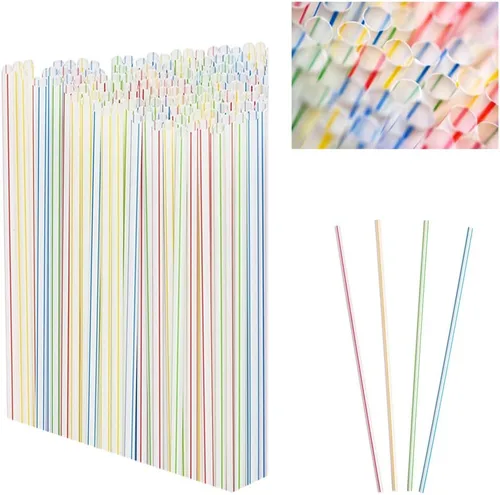 Miniatura 4 de 300PC pajitas rectas de plástico desechables colores surtidos rayas 9" barra de beber