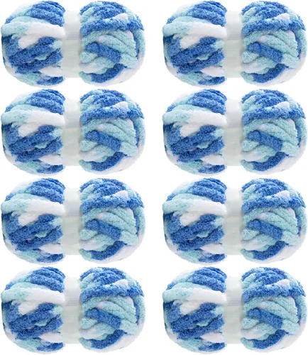 Miniatura 24 de MABOZOO Hilo Grueso Tie Dye para Tejer a Ganchillo Paquete de 8, Hilo de Chenilla Jumbo Esponjoso, Hilo de Felpa Suave Voluminoso, Hilo Gigante