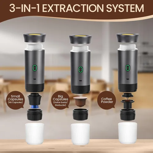 Miniatura 2 de Máquina eléctrica de café expreso, cafetera portátil 3 en 1 para viajes, autocalentamiento de 4 a 6 minutos, compatible con café molido y cápsulas
