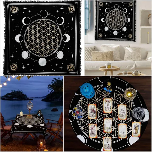 Miniatura 2 de Indian Consigners Tela de altar Fases de Luna Sol, Star & Moon Universe Premium Brujería Alter Tarot Spread Top Cloth Wicca Square Spiritual 18 x 18
