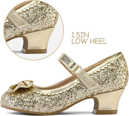 Miniatura 4 de K KomForme Mary Jane - Zapatos de vestir para niña con purpurina de 1.5 pulgadas, tacón bajo, para boda, fiesta, princesa, zapatos para niños