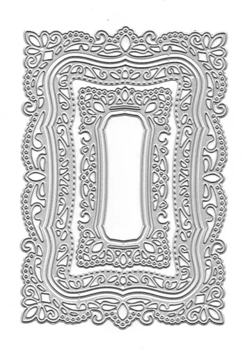 Miniatura 6 de 5 piezas de encaje con marco de flores de metal, plantillas rectangulares de corte de borde de hoja de encaje para álbumes de recortes, álbumes