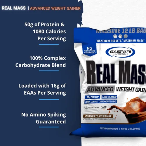 Miniatura 2 de Gaspari Nutrition Masa real: ganador de peso avanzado, mezcla de proteínas y carbohidratos complejos, 1.76 oz de proteína, 0.56 oz de EAA, sin