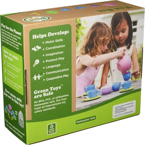 Miniatura 6 de Green Toys Juego de té, rosa 4C, juego de 17 piezas, habilidades motoras, lenguaje y comunicación para niños. Sin BPA, ftalatos, PVC, apto