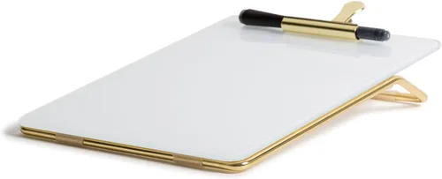 Miniatura 4 de U Brands Caballete de escritorio de cristal de borrado en seco, vidrio templado, soporte de metal dorado, clip extraíble (paquete de 2)