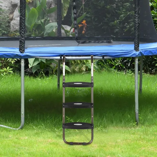 Miniatura 6 de HBTower – Escalera para cama elástica, escalera de 3 pasos con escalones anchos horizontales, escalones antideslizantes con gancho universal, acero