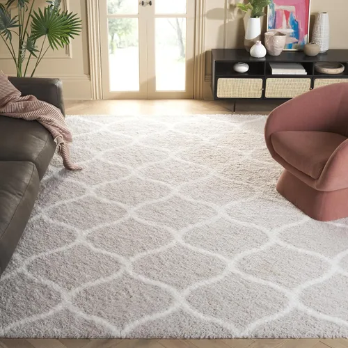 Miniatura 26 de SAFAVIEH Tahoe Shag Collection - Alfombra para pasillo, 2 x 9 pies, color beige y blanco, diseño de enrejado, no desprende pelusa y de fácil