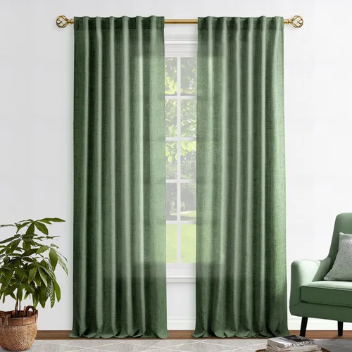 Miniatura 29 de Cortinas de lino 92 pulgadas de largo, juego de 2 paneles con bolsillo para barra, lengüeta trasera, cortinas transparentes para ventanas