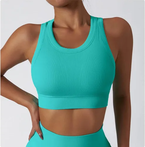 Miniatura 17 de Conjuntos de entrenamiento para mujer, 2 piezas, sin costuras, acanalada, sin mangas, brasier deportivo, cintura alta, pantalones cortos