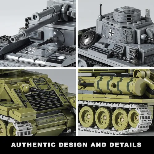 Miniatura 6 de Conjuntos de construcción de juguetes de tanques del ejército de la Segunda Guerra Mundial (1008 piezas) Compatibles con Lego, crea un tanque
