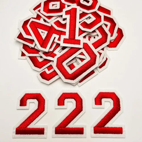 Miniatura 8 de Jongdari Parches para planchar con letras y números para ropa, parches de alfabeto bordado de 2" para chaqueta Letterman A-Z y apliques 0-9 para Rojo