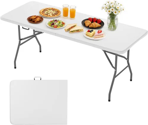 Miniatura 14 de BestOffice Mesa de picnic plegable de 4 pies, mesa de plástico para campamento, cerradura de mesa plegable para eventos de fiesta, color marrón