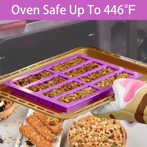 Miniatura 5 de Moldes rectangulares de silicona para barra de granola (8 cavidades), molde para hornear barras de chocolate de 1 pulgada de profundidad