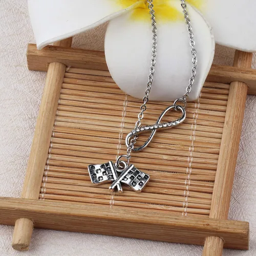 Miniatura 3 de Collar de banderas de carreras, collar con colgante de cadena en Y, regalo para carreras de coches y motocross, para aficionados a carreras