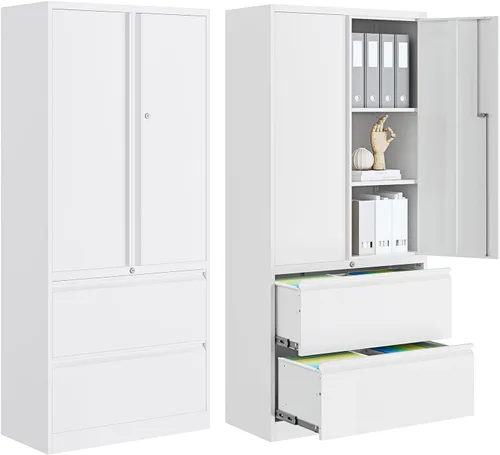 Miniatura 12 de PEUKC Archivador de 2 cajones, archivadores laterales para oficina en casa, cajones de almacenamiento de oficina con cerradura, archivos colgantes