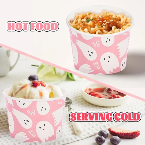Miniatura 4 de Whaline 50 tazas desechables de fantasma de Halloween, lindos cuencos desechables de 9 onzas, cuencos de papel para postre de helado para dulce