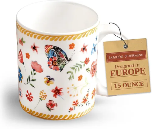 Miniatura 149 de Maison d' Hermine Taza de café con asas, tazas de porcelana fina de hueso, paquete de dos tazas de té para bebidas calientes, capuchino, latte, 015