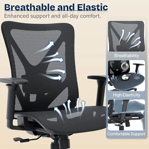 Miniatura 7 de Silla de oficina ergonómica, sillas de escritorio de malla para computadora con soporte lumbar ajustable, reposabrazos 3D, función de inclinación