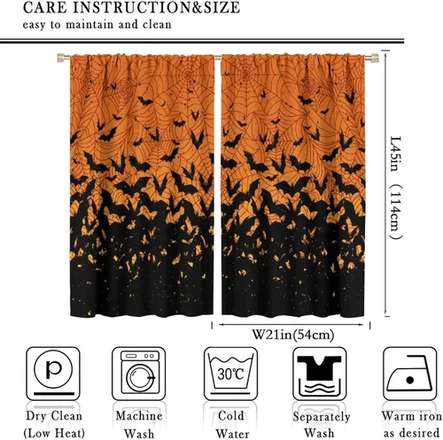 Miniatura 3 de Cortinas de Halloween naranja y negro de telaraña para sala de estar y dormitorio, decoración de panel de cortina de puerta para decoración