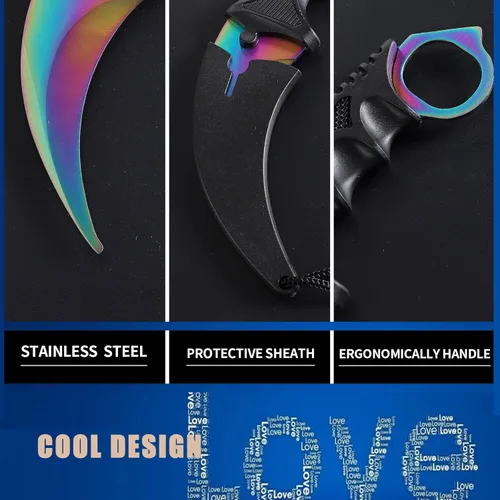 Miniatura 6 de TOPOINT Cuchillo Karambit, cuchillo de hoja fija de acero inoxidable con funda y cuchillo de cordón CS-GO para caza, campamento y supervivencia