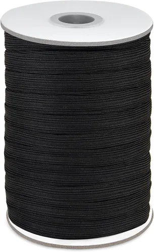 Coopay Bandas elásticas planas de 100 yardas de largo, 1/2 pulgada de ancho, cuerda elástica plana para coser proyectos de bricolaje, artes y Negro