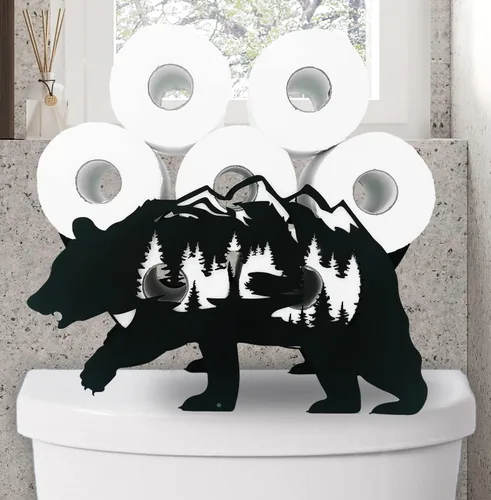 Soportes de papel de oso de metal, divertidos soportes de almacenamiento de papel de animales negros para interiores y cocina, almacenamiento de