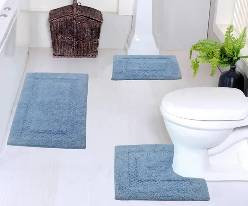 Miniatura 15 de Home Weavers Classy - Juego de alfombras de baño 100 % algodón, decoración de baño, lavable, extrasuave y absorbente, tapete de cocina, juego de Aqua