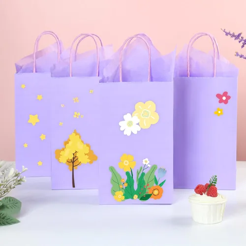 Miniatura 4 de DjinnGlory Paquete de 24 pequeñas bolsas de regalo de papel lavanda morado con asas de 9 x 5.5 x 3.15 pulgadas y 24 papel de seda para negocios