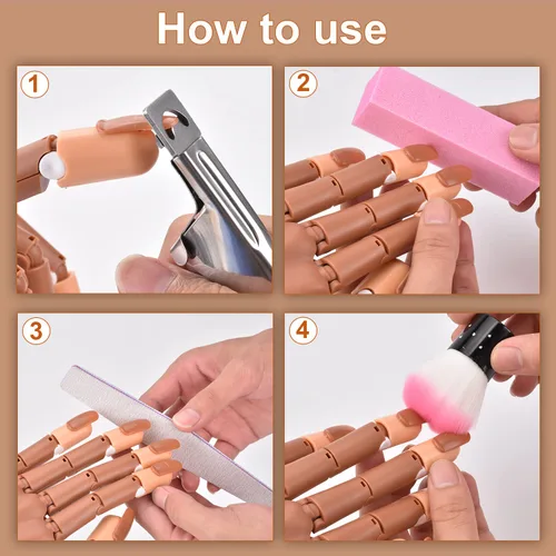 Miniatura 5 de MEKK Mano de práctica para uñas acrílicas, manos flexibles para practicar uñas, nunca se caen, kits de mano de entrenamiento de uñas con limas