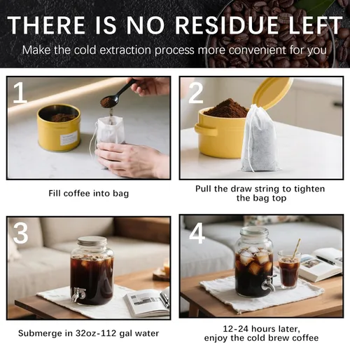 Miniatura 6 de 150 bolsas de café frío de 4 x 6 pulgadas, bolsas desechables de filtro de café frío sin desorden con cordón, bolsa de té vacía grande para té de 4