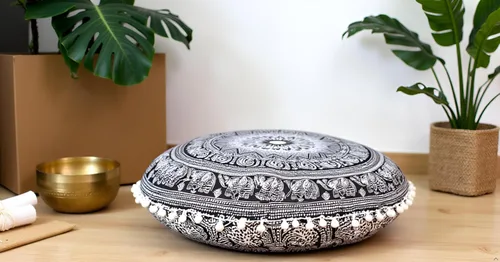 Miniatura 2 de CRAFT KALA - Funda de cojín redonda de 22" con mandala bohemio para meditación, para sala, asientos, pufs, para sala de estar, sala de yoga, hogar
